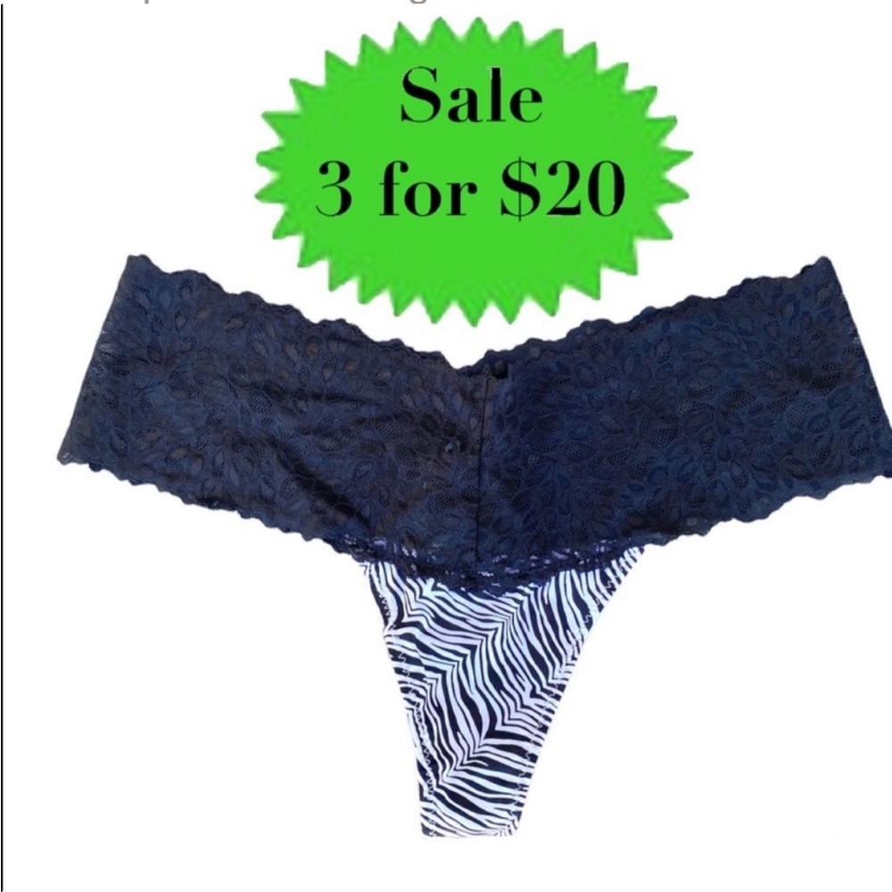 BOOTAYBAG panties thong underwear black lace zebra print white bikini bottoms M